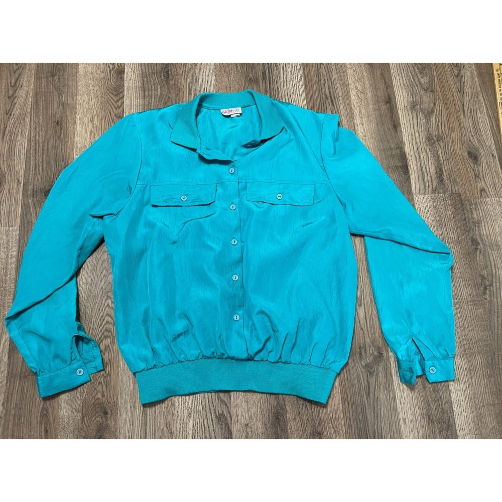 Rhoda Lee Shirt, Women's Size 14, Green, Vintage, Button Up, Long Sleeve